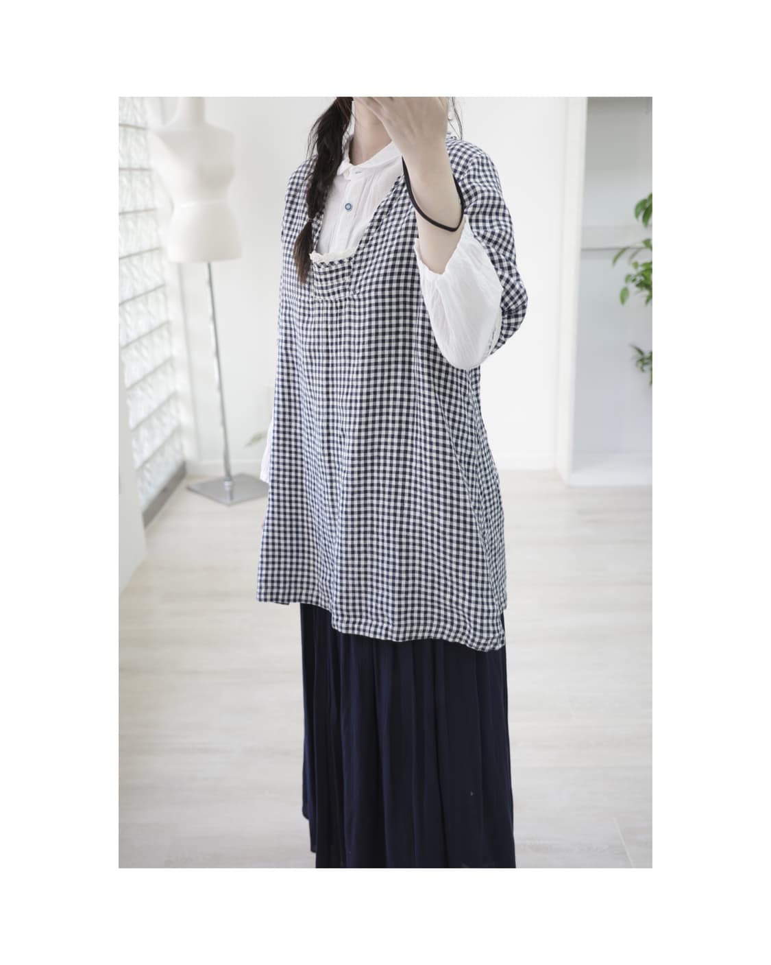  Check square neck blouse 상품이미지2
