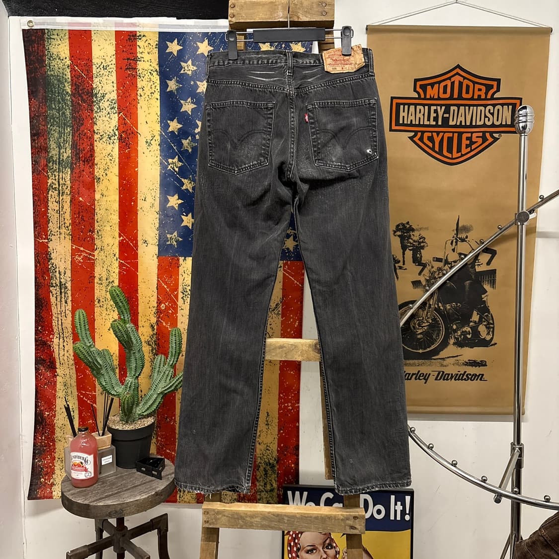 00s 리바이스 버튼 플라이 캣브러쉬 빈티지 워싱 흑청 데님 팬츠 N77 상품이미지2