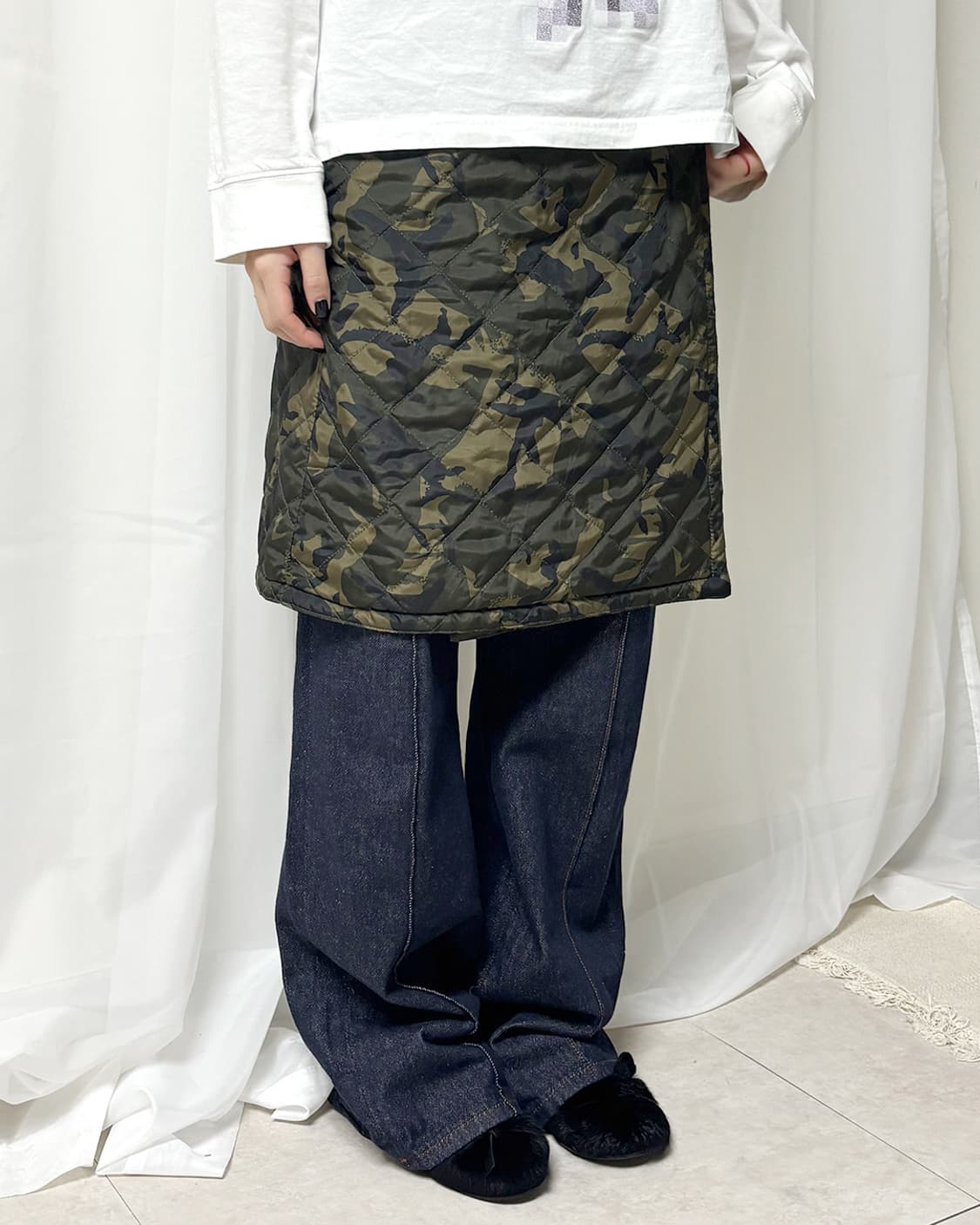 카모플라쥬 퀼티드 리버서블 랩 스커트 상품이미지1