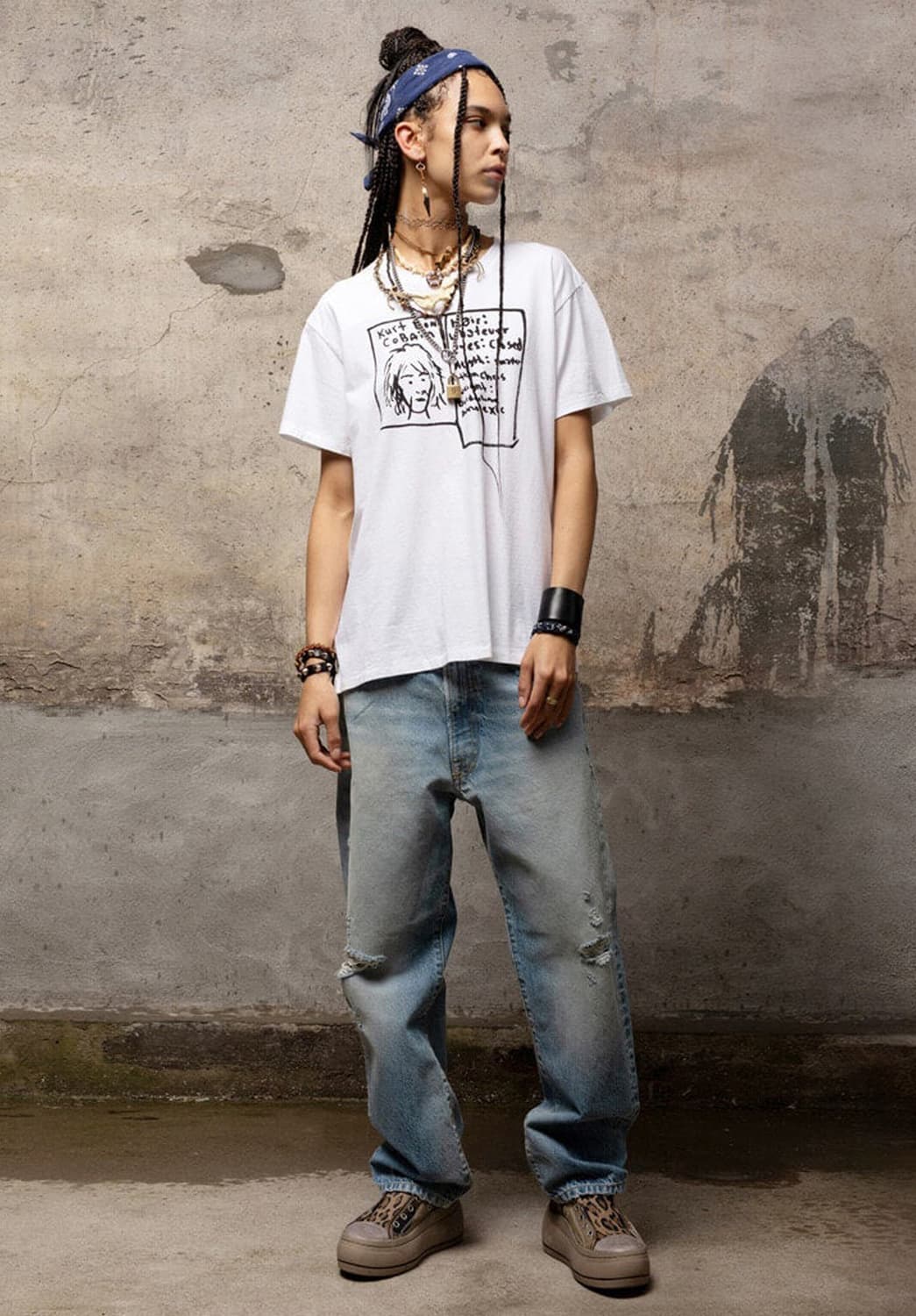 R13 알써틴 커트 코베인 두들 보이 티셔츠 화이트 L사이즈 상품이미지6