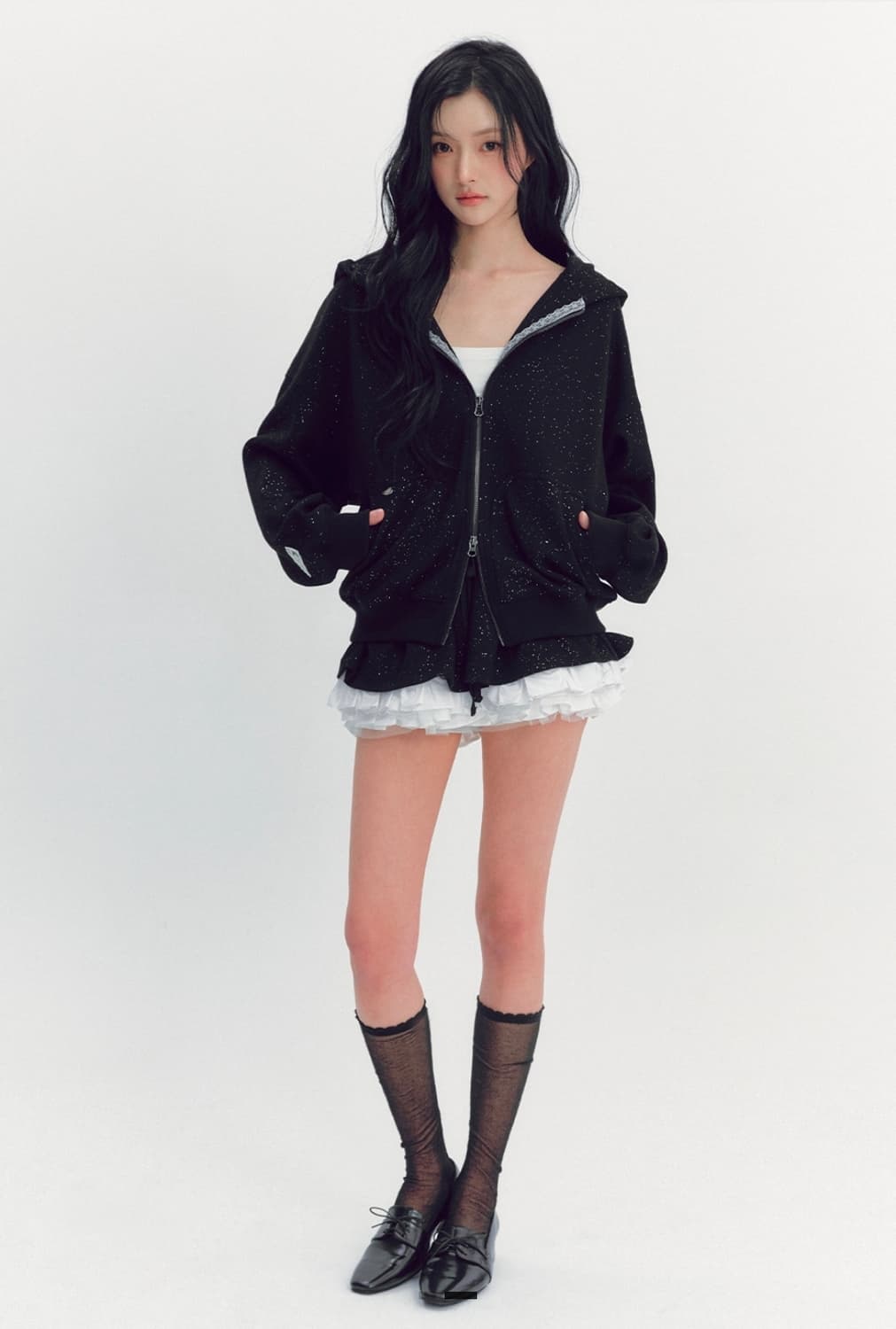 새상품)) 더티스 트윙클 엔젤 후드 집업 블랙 상품이미지3