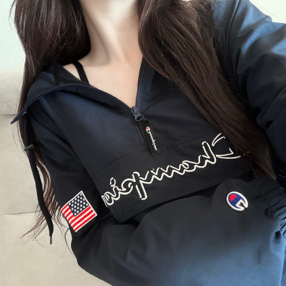챔피온 네이비 성조기 아노락 후드집업 상품이미지1