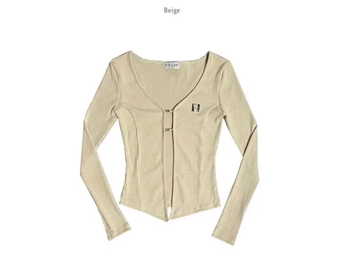 뉴얼린 엠블럼 라인 후크 가디건 베이지 상품이미지1