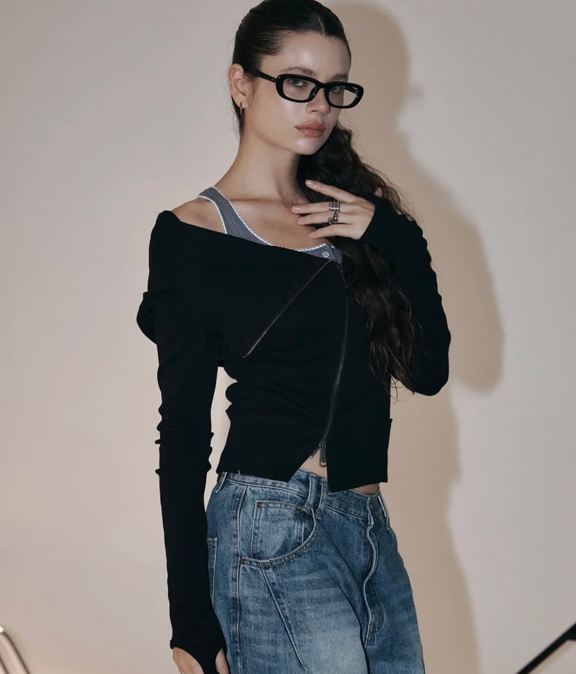 플리즈노팔로우 언발 하이넥 후드집업 상품이미지3