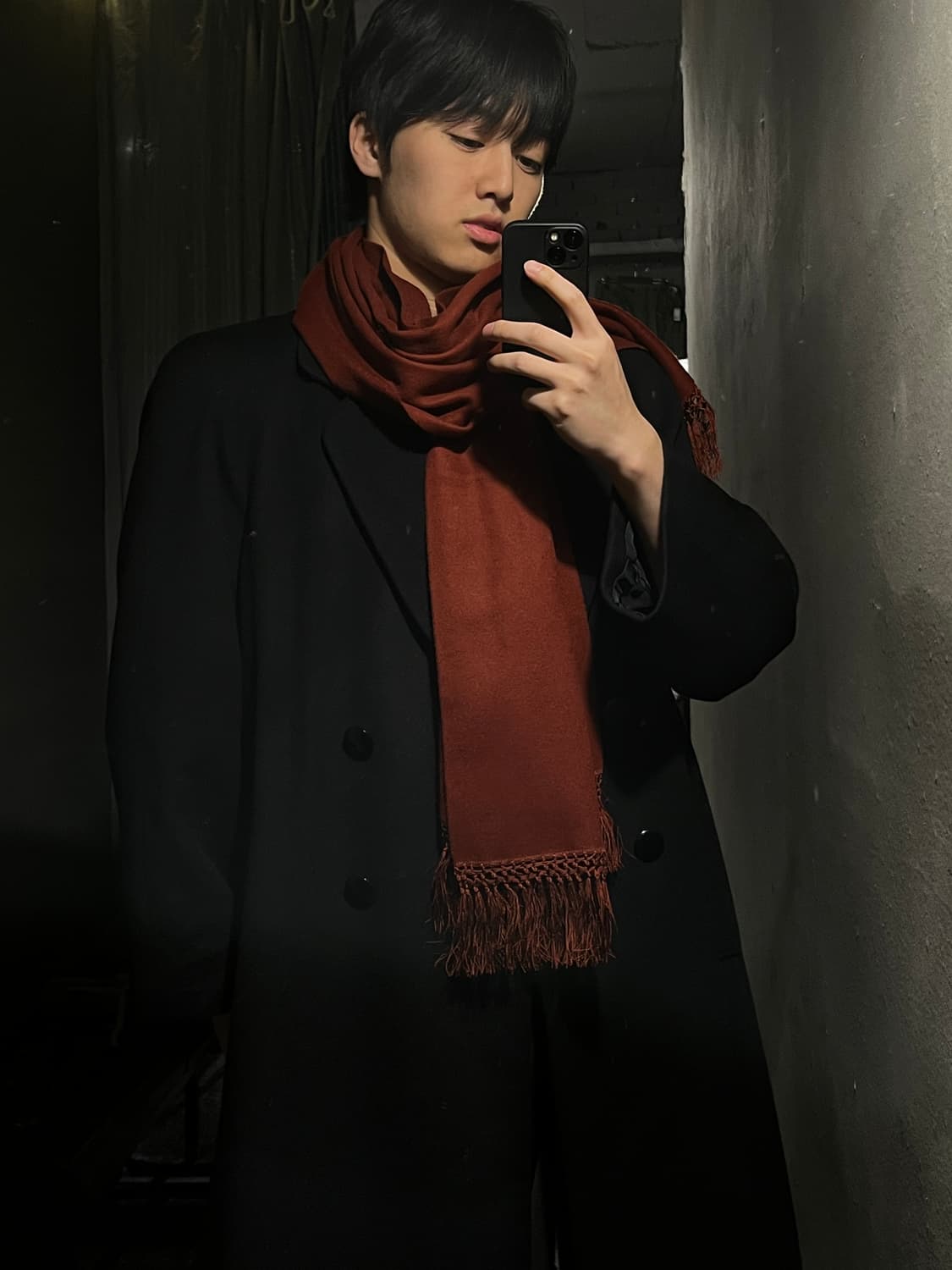 빈티지 버건디 레드 캐시미어 100 심플 테슬 머플러 목도리 상품이미지2