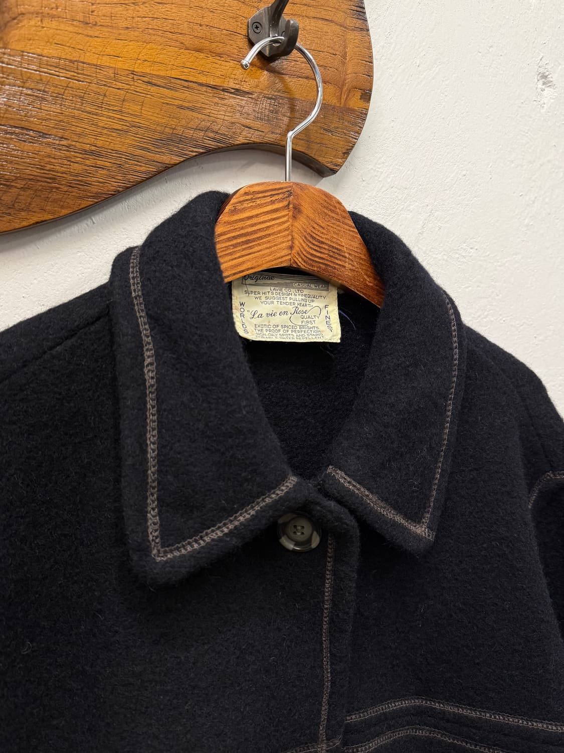 L) 90s Contrast Stitch Wool Car Coat 상품이미지1