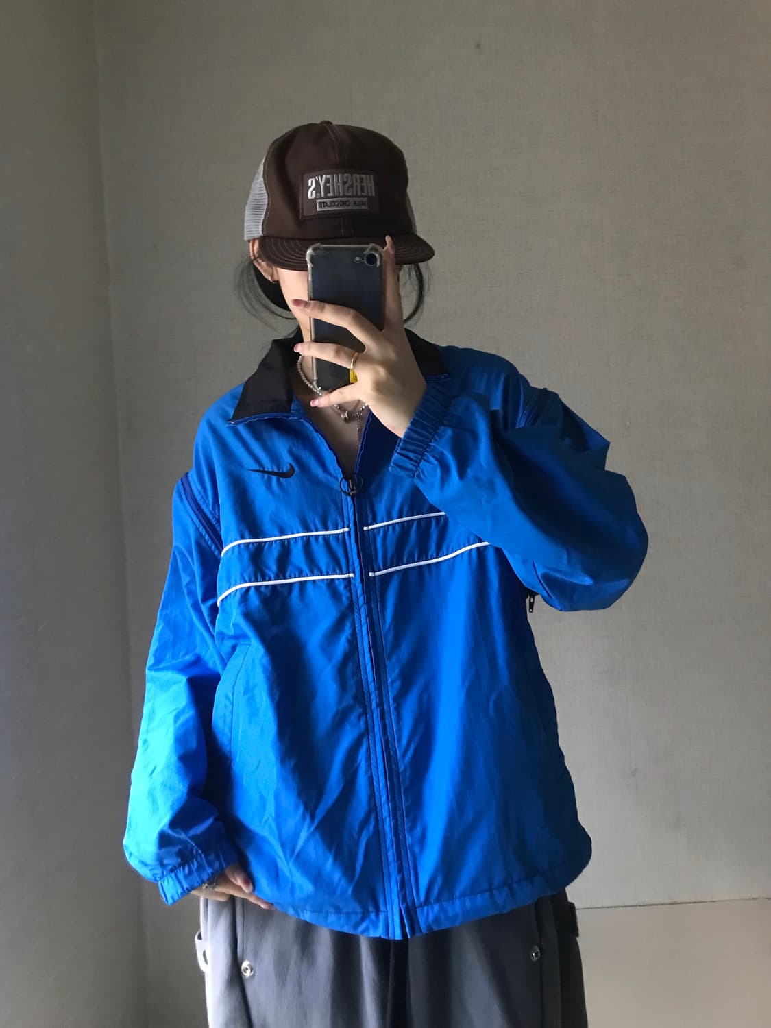 나이키 블루 투웨이 절개 바람막이 상품이미지3