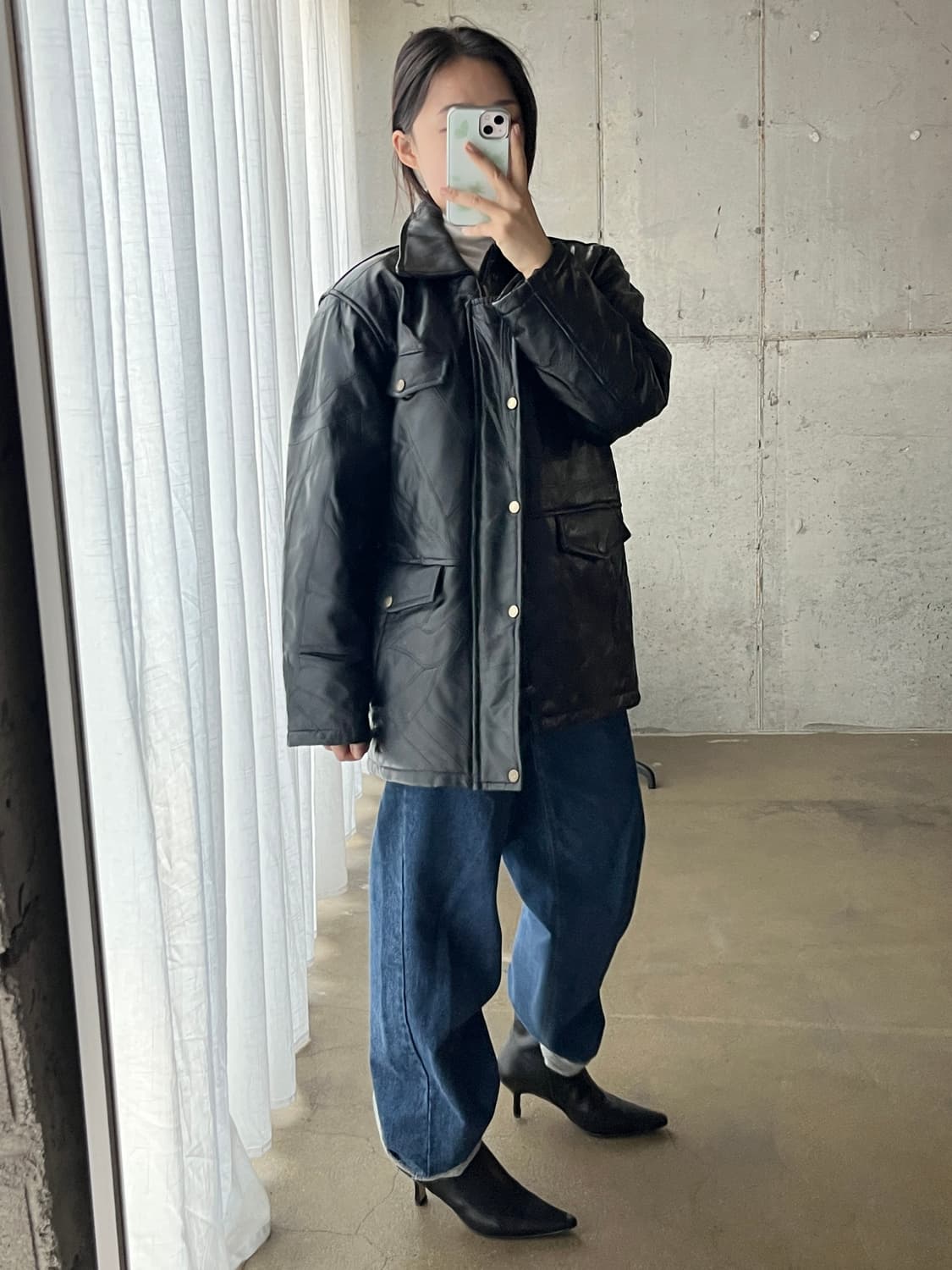 Franco Collezioni 양가죽 패치워크 자켓 블랙 상품이미지5