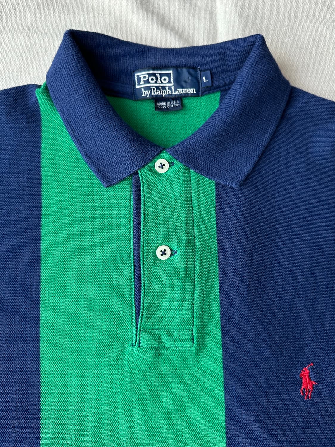 폴로 랄프로렌 스트라이프 반팔 피케 카라티 L made in USA 상품이미지2