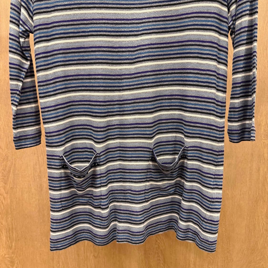 소니아 리키엘 스트라이프 배색 라운드넥 비즈 포켓 디테일 블루 상품이미지5