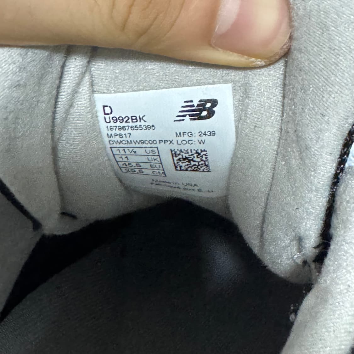 (295) 뉴발란스 992 블랙 상품이미지5