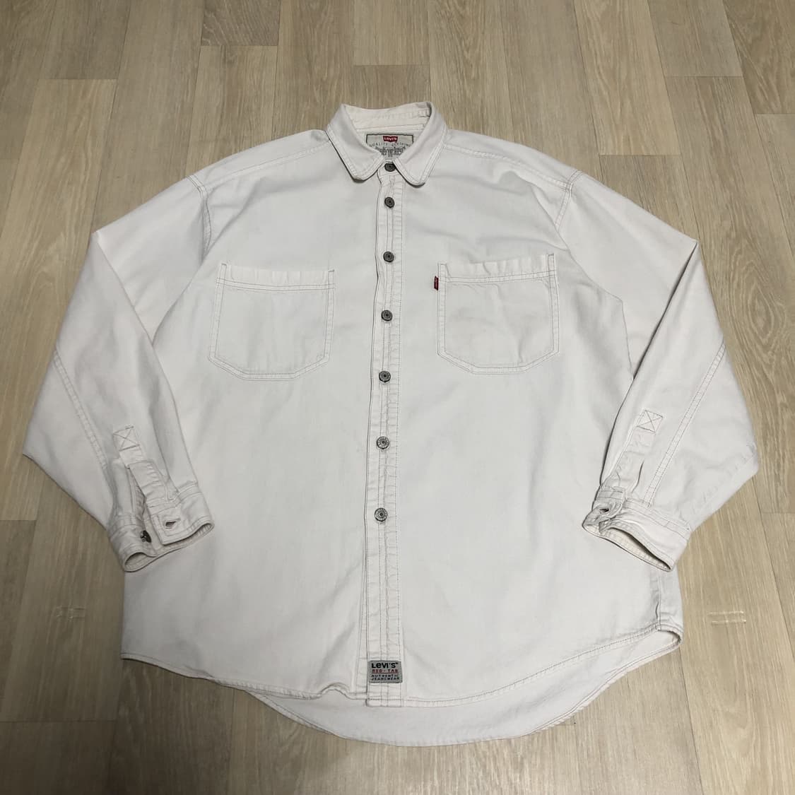 (M) 90's 리바이스 빈티지 트윌 투포켓 리벳 워크 셔츠 아이보리 상품이미지1