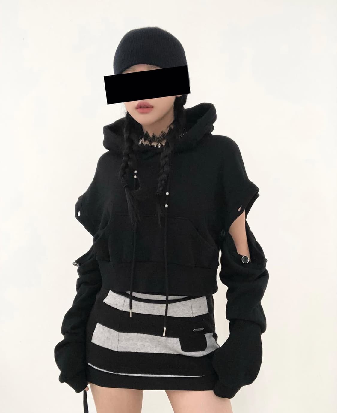 toyosat 빈티지 후드 컷아웃 후드티 펑크 y2k 와투케 서브컬쳐 상품이미지3