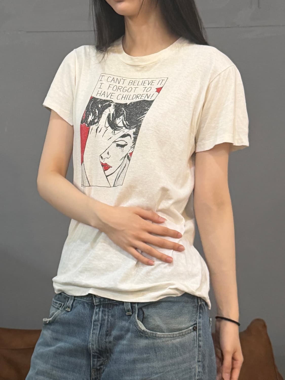 90’s 싱글 스티치 빈티지 아이보리 코믹 프린팅 반팔티 상품이미지5