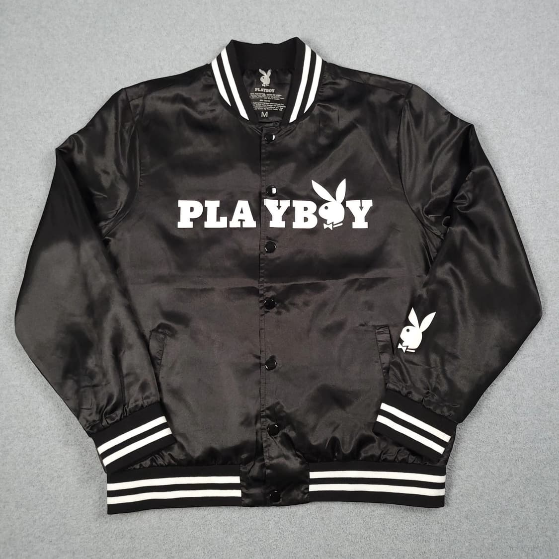 플레이보이 매거진 새틴 바시티 자켓 블랙 상품이미지3