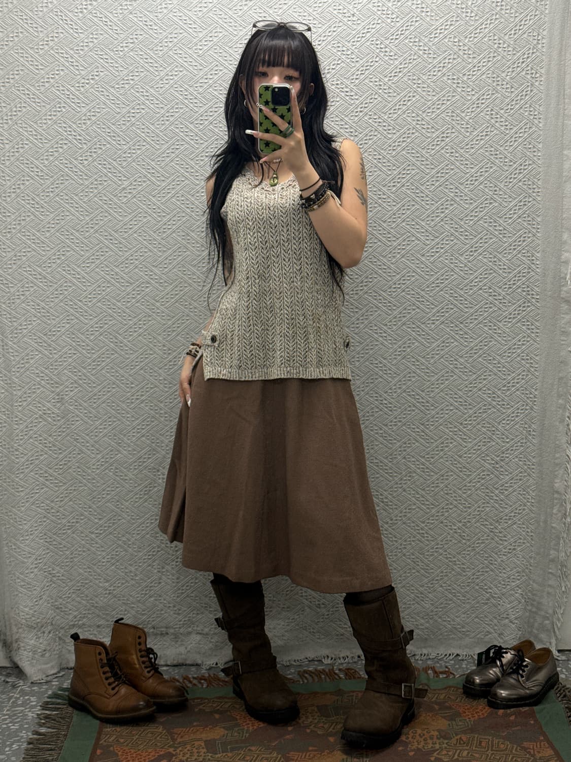 빈티지 코지 캐주얼 페미닌 플레어 울 미디스커트 K0144 상품이미지2