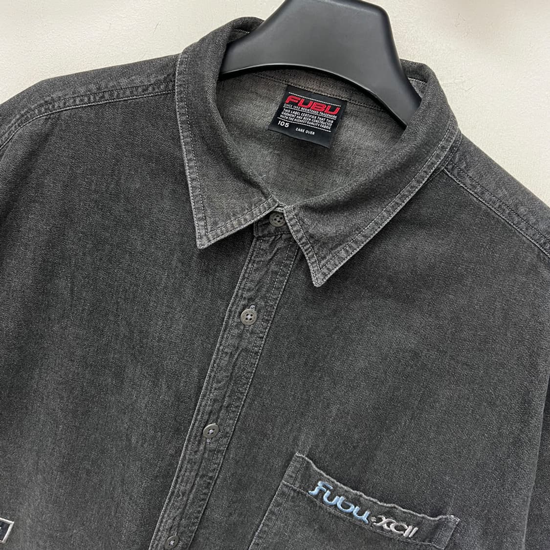 00s FUBU 후부 흑청 데님 반팔 셔츠 105 상품이미지3