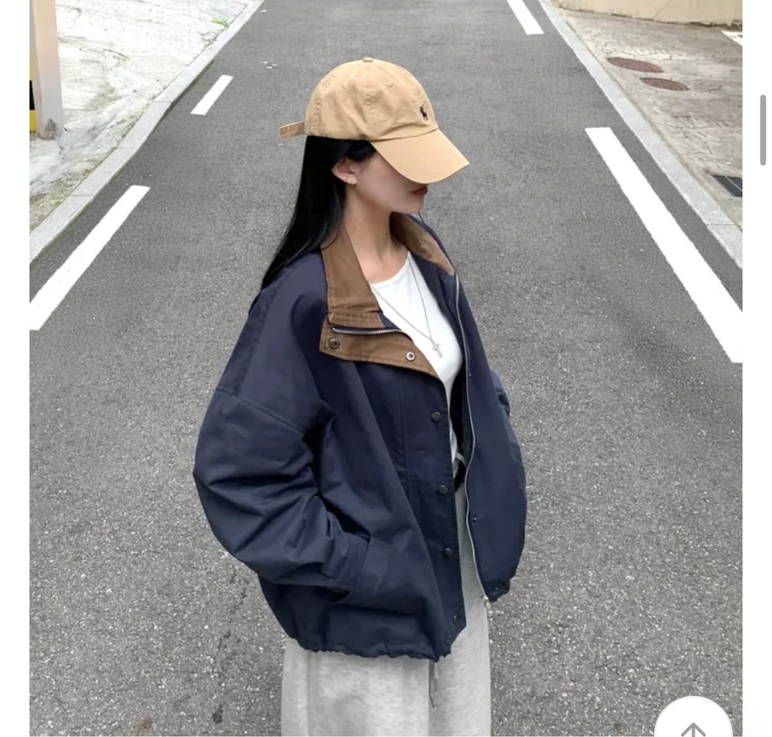 에이블리 남여공용 배색 카라 스트링 투웨이 야상 자켓 (새상품) 상품이미지1