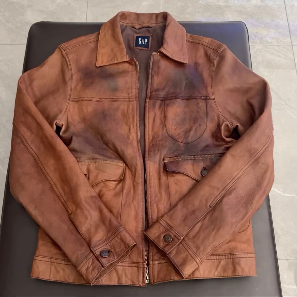 OLD GAP 에이징 브라운 레더 자켓  상품이미지1