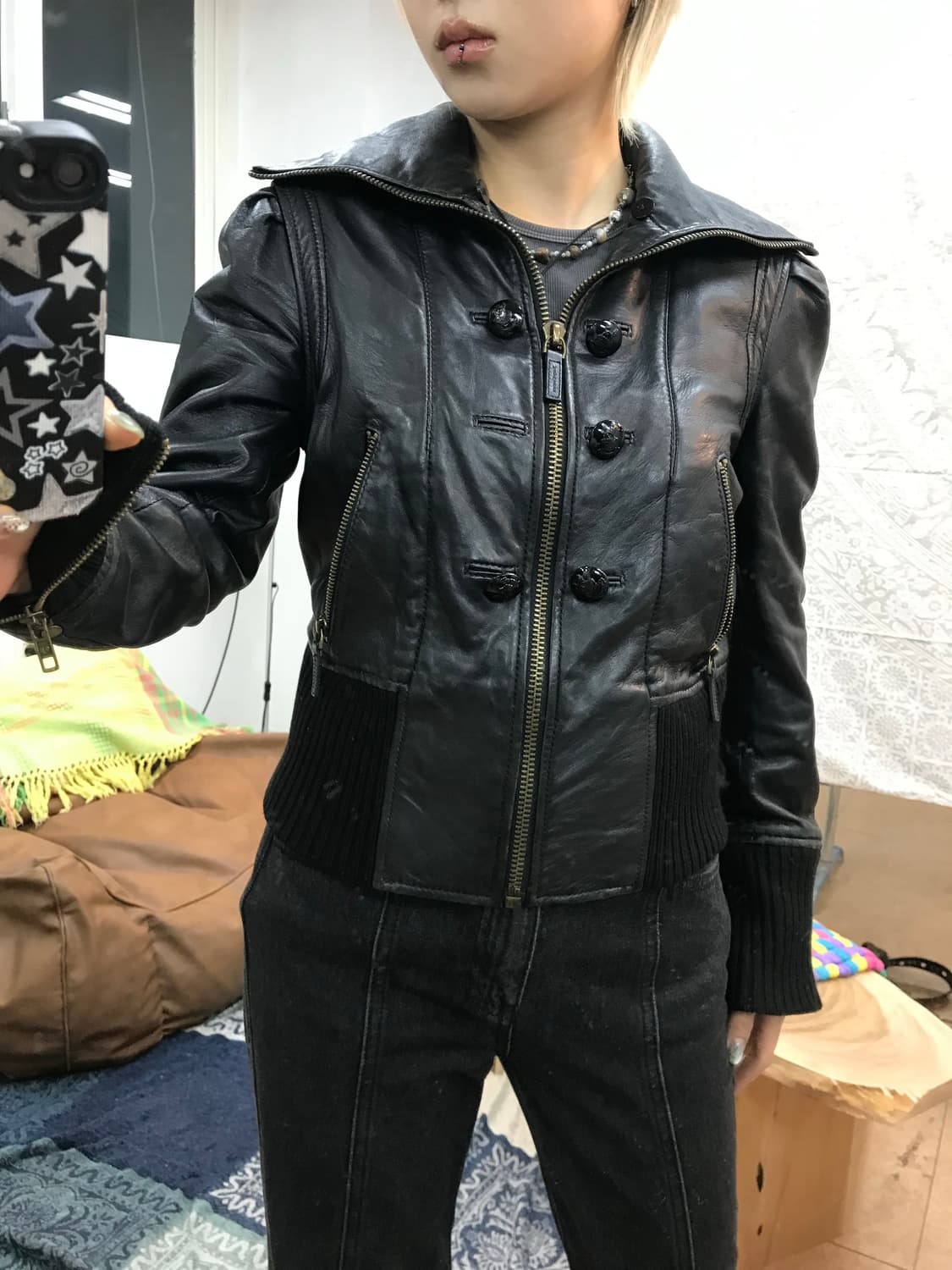 쥬시꾸뛰르 하이넥 양가죽자켓  상품이미지2