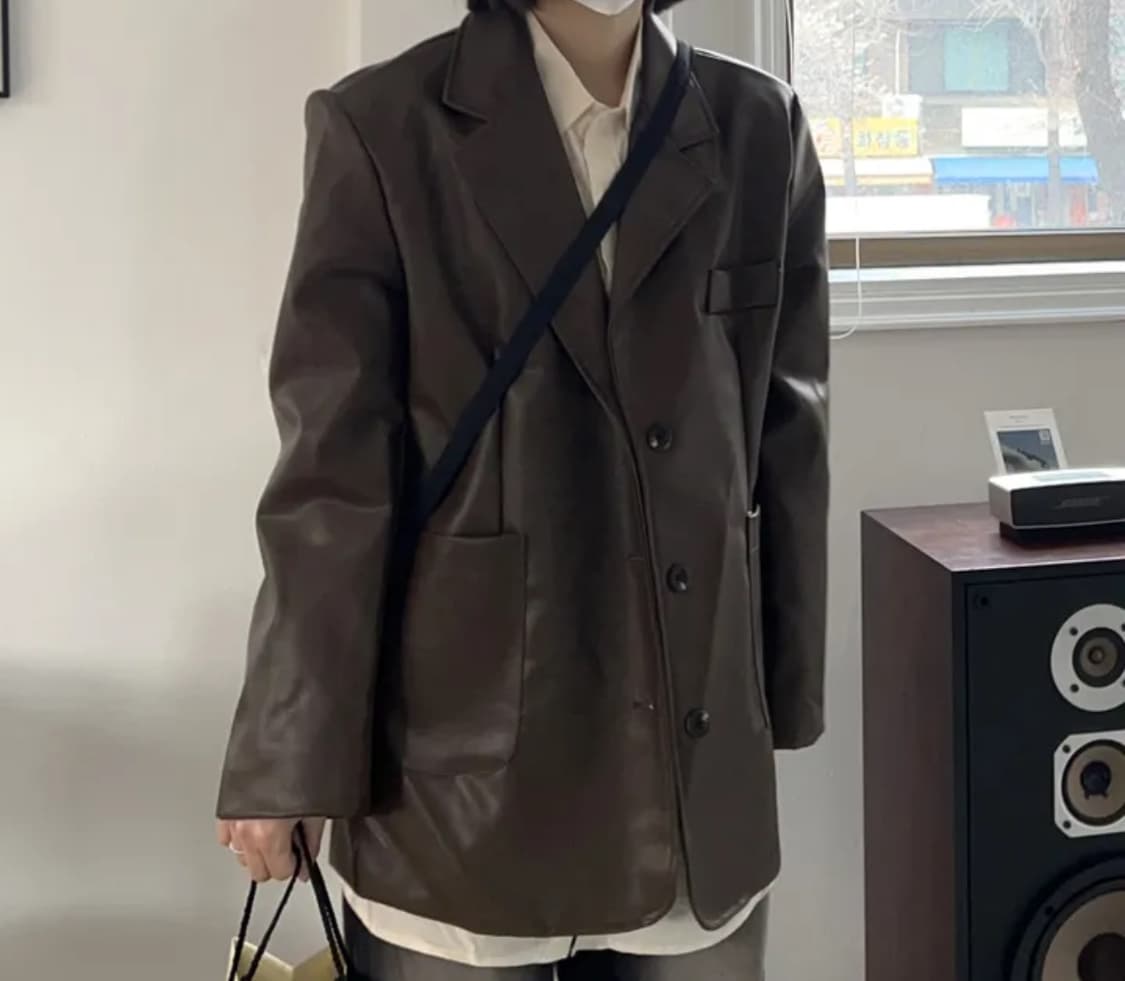 브라운 가죽 블레이저 상품이미지3