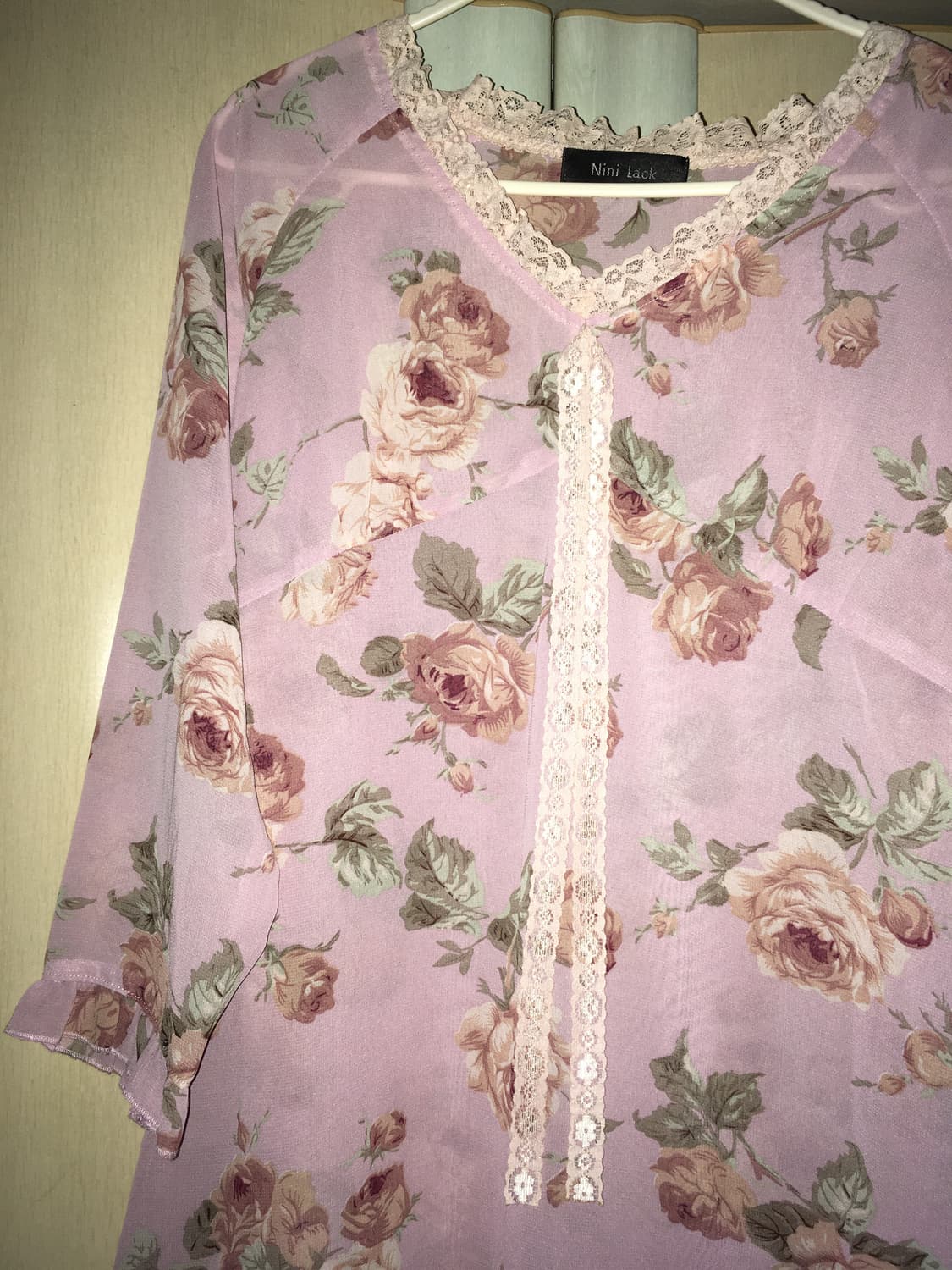 일본빈티지 백예린 플라워 레이스 핑크 블라우스 상품이미지2
