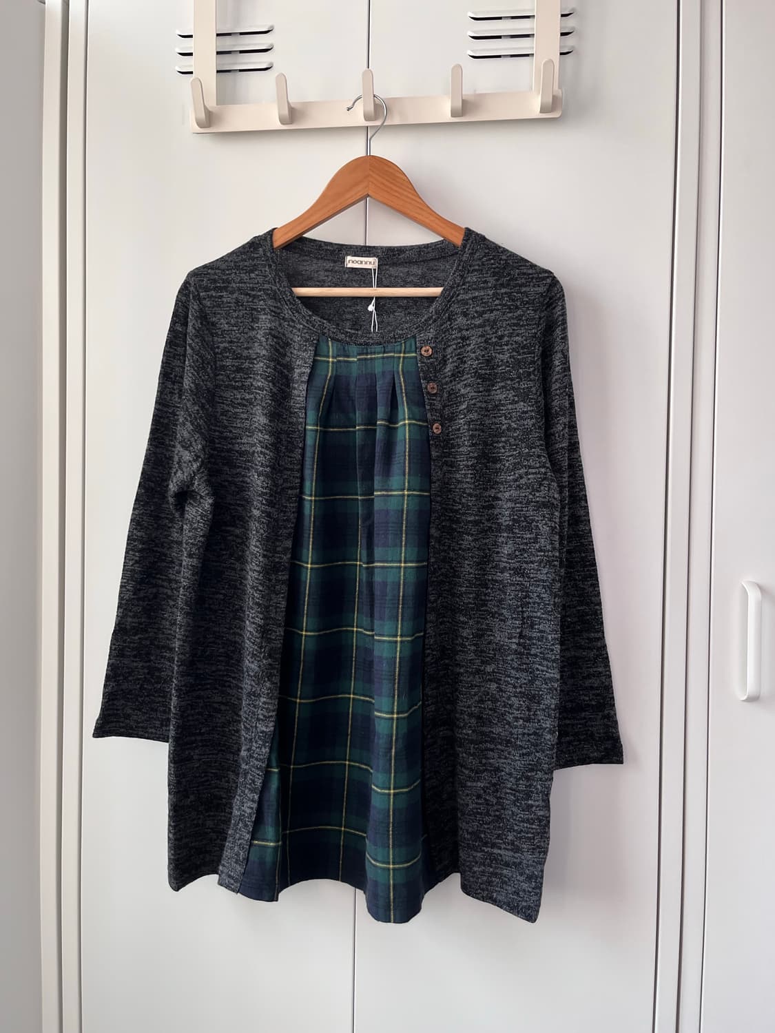 Noannu 체크 우드단추 바선생 레이어드 니트 상품이미지6