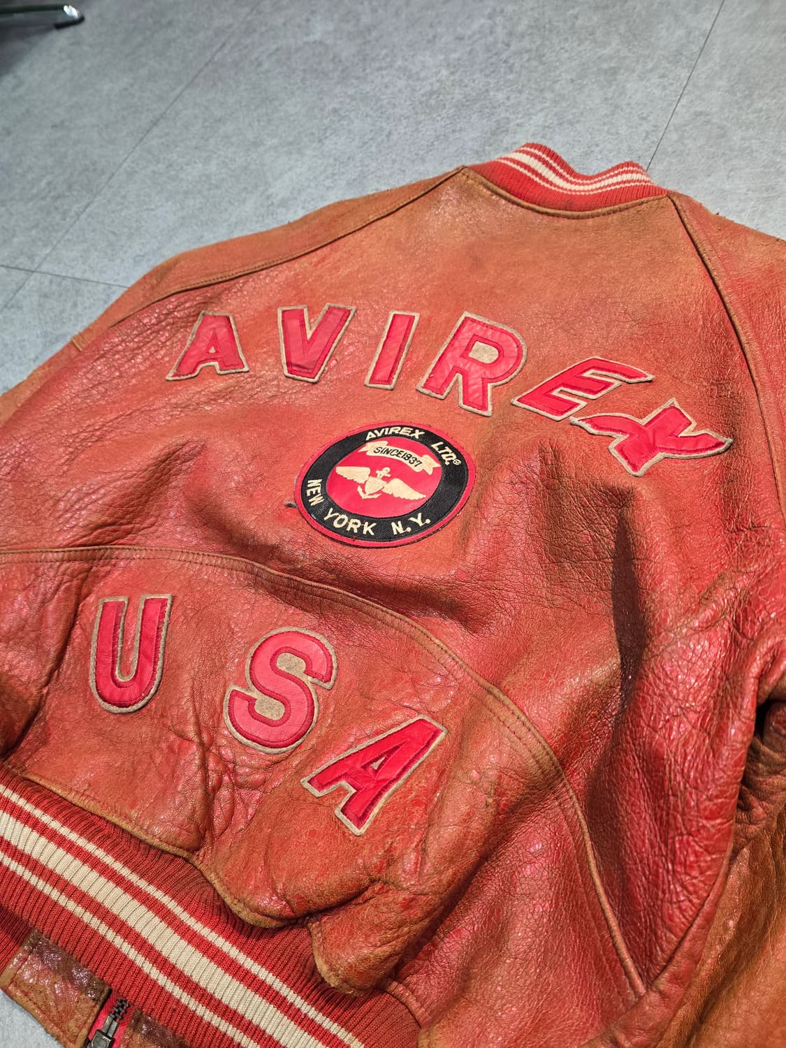 90's AVIREX 노르망디 레더 바시티 자켓 상품이미지6