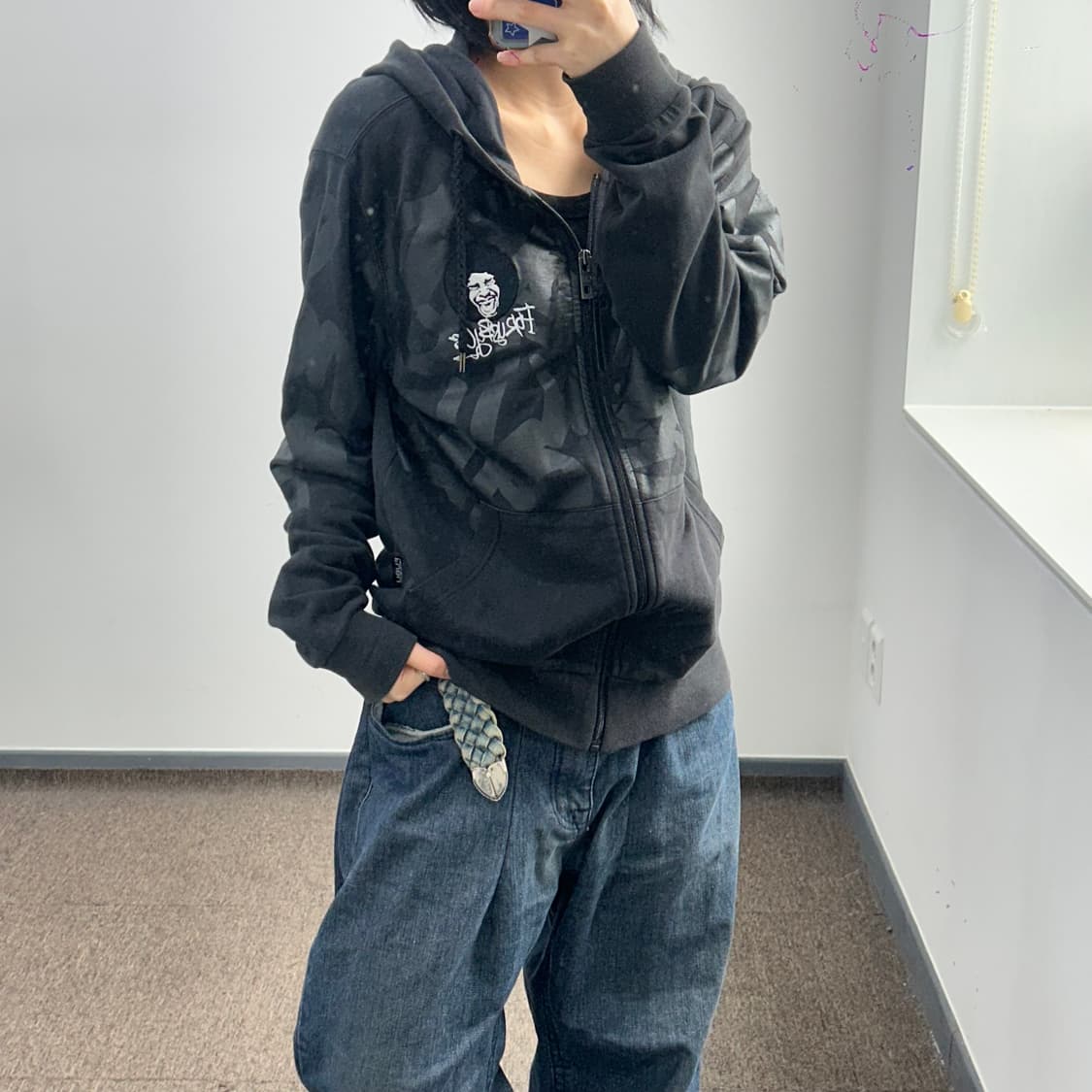 Fubu 후부 그레이 그래픽 블랙 후드집업 상품이미지1