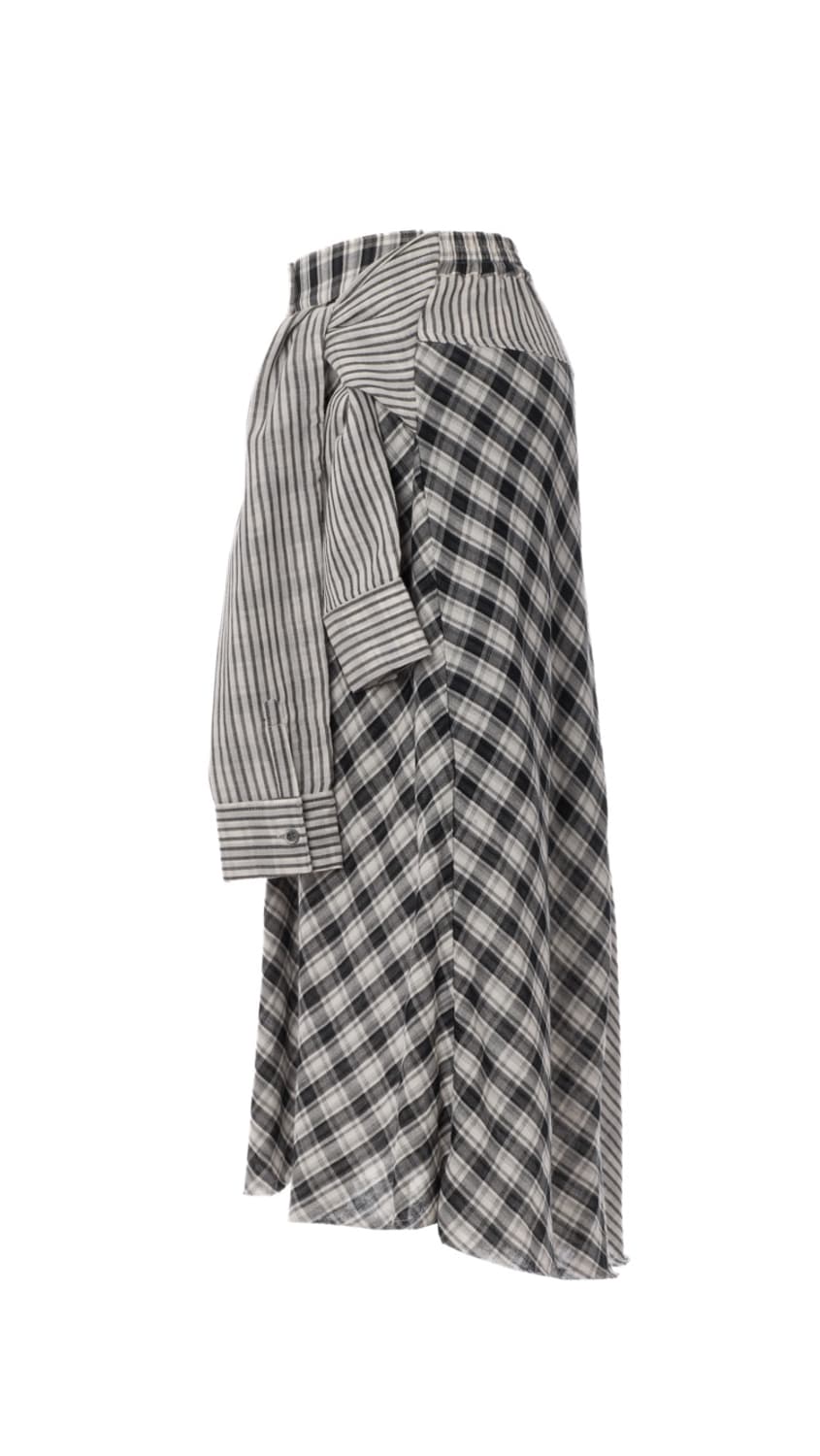 텐스댄스 체크 X 스트라이프 셔츠 스커트 블랙 상품이미지3