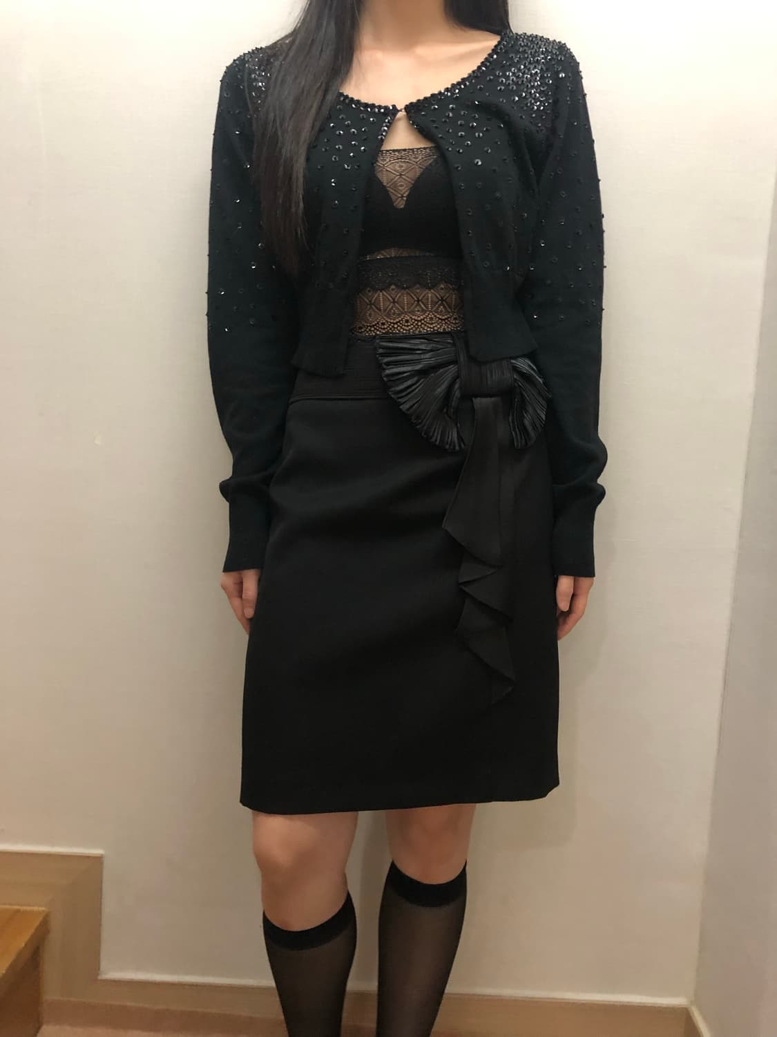 빈티지 블랙 스팽글 크롭 가디건 상품이미지3