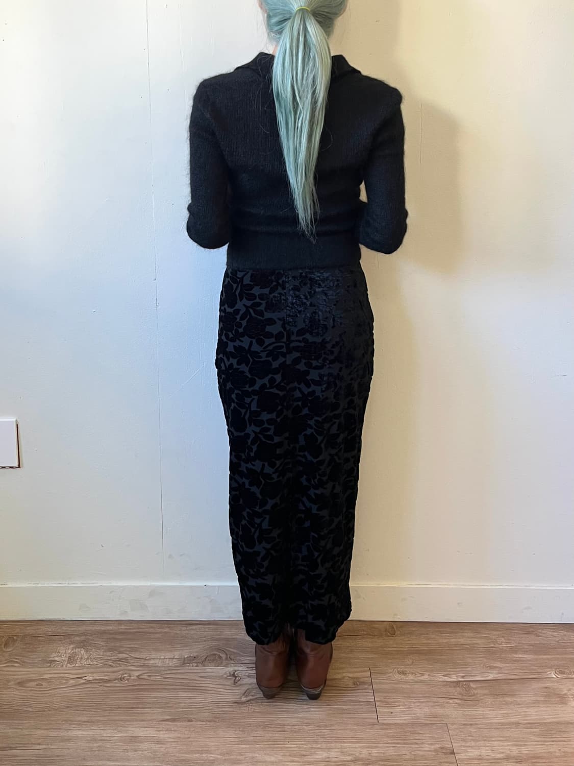 japan vtg 벨벳 플라워 밴딩 스커트 상품이미지8