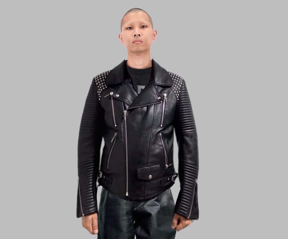 체사레파치오티 검장식 스터드 카프스킨  더블카라 바이커자켓 상품이미지2