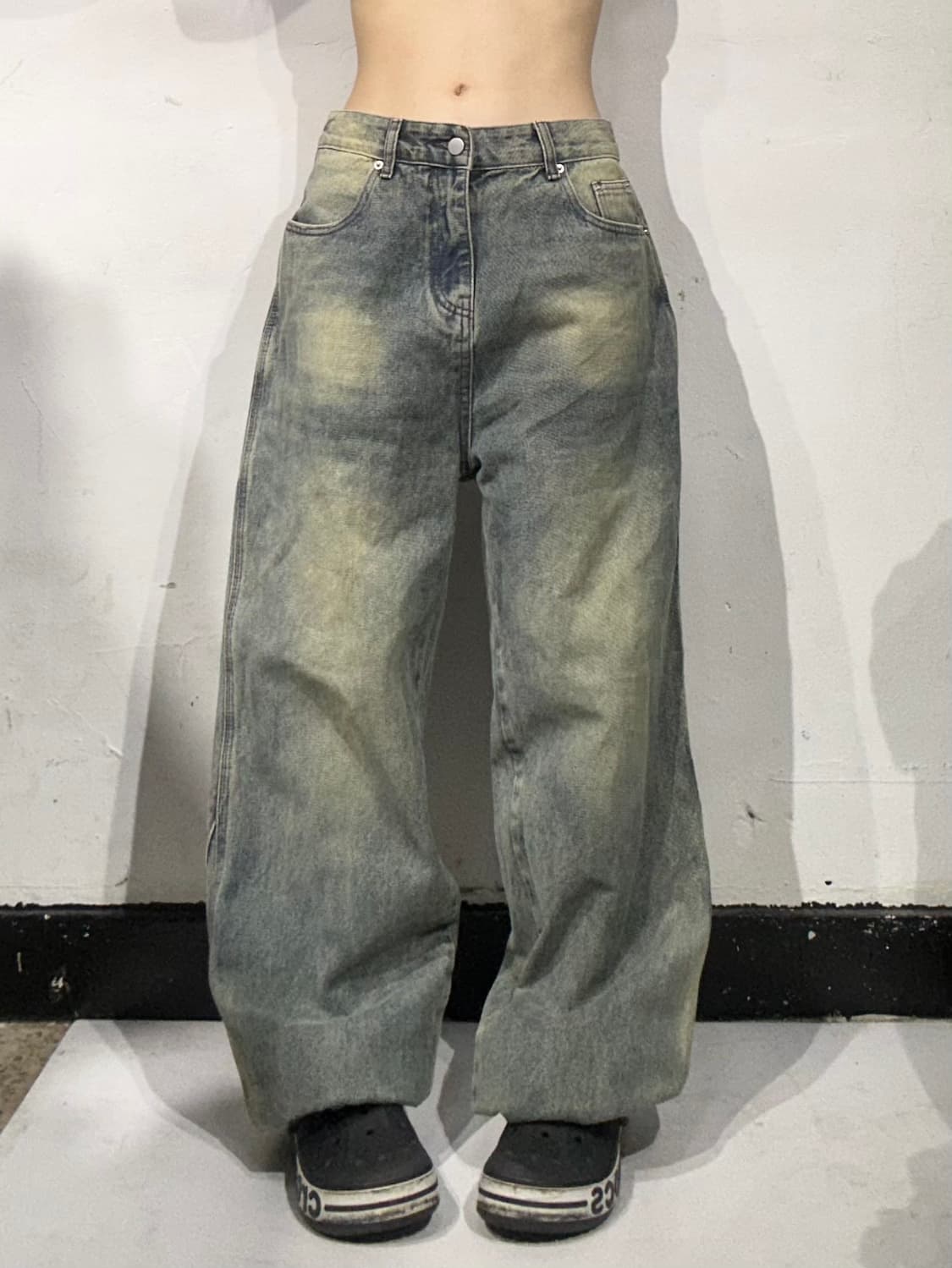 빈티지 중청 워싱 와이드 벌룬 데님 팬츠  상품이미지2