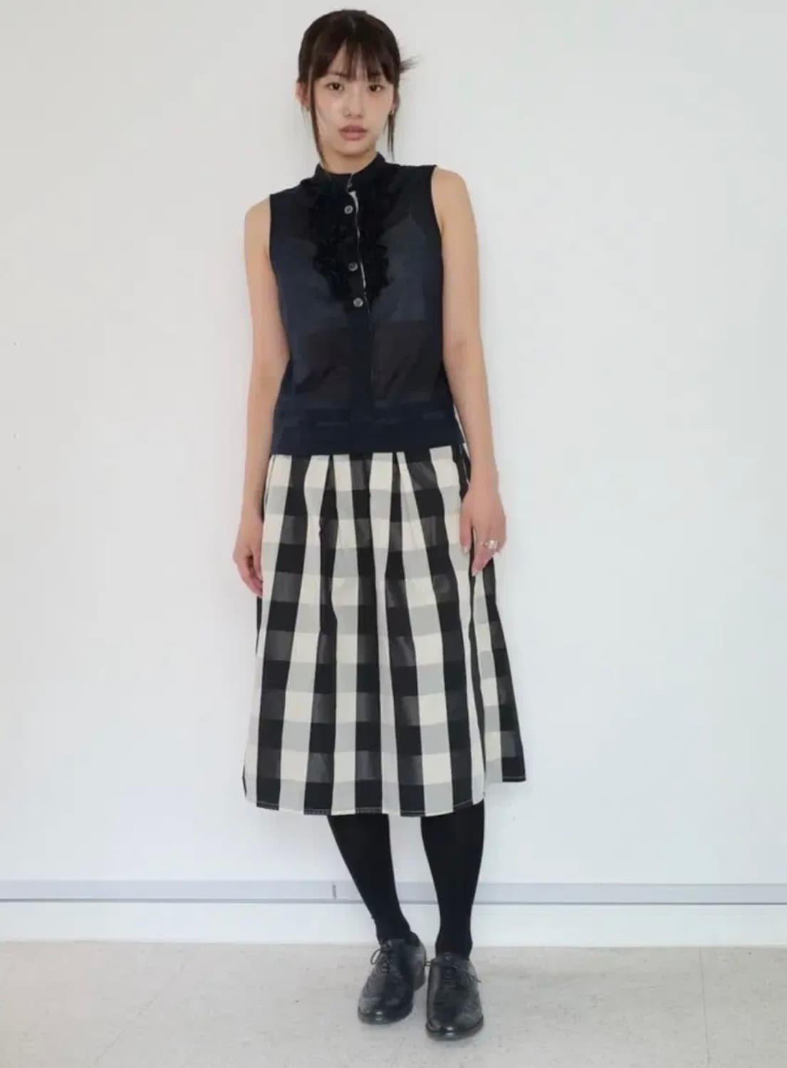 마츠리 빈티지 체크 스트라이프 패턴 치마 스커트 미디 일본 상품이미지1