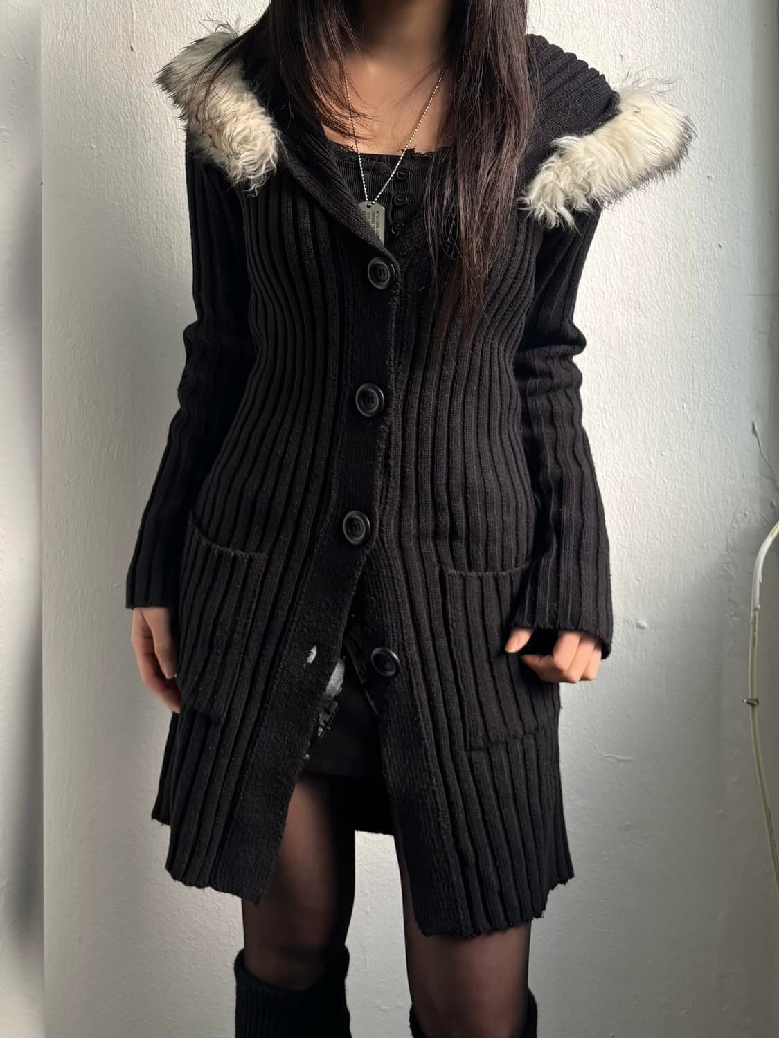 Von Dutch Sports Black Fur Hood Cardigan 상품이미지1