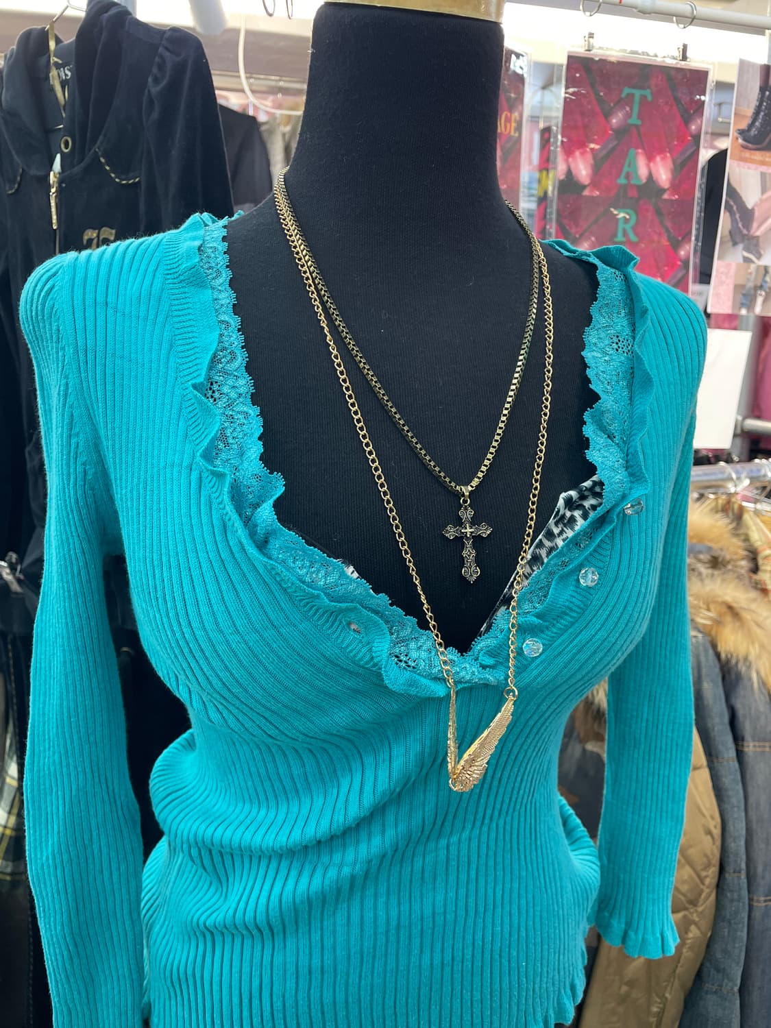 갸루 민트 골지 니트 상품이미지3