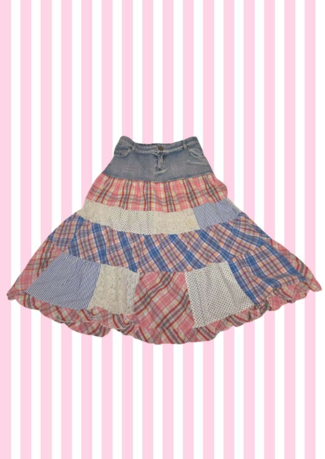 모리걸 하구미 갸루 체크패치 데님 청치마 스커트 상품이미지1