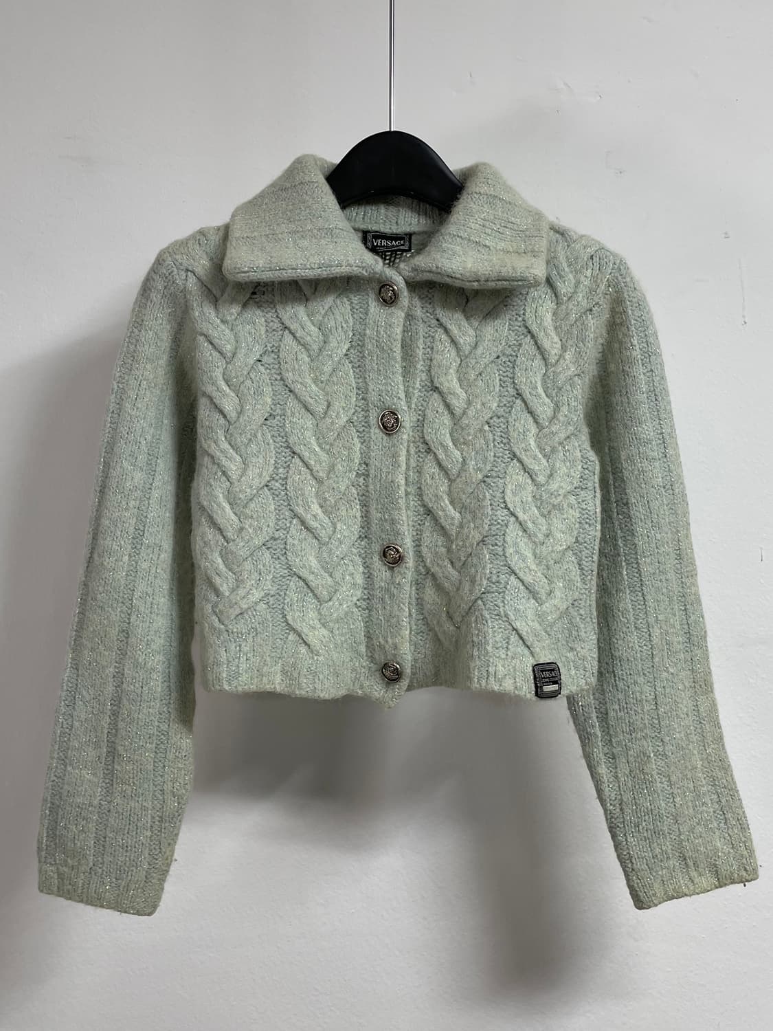 90s 베르사체 우먼스 파스텔민트 울 카라 가디건 (on.330)   상품이미지1