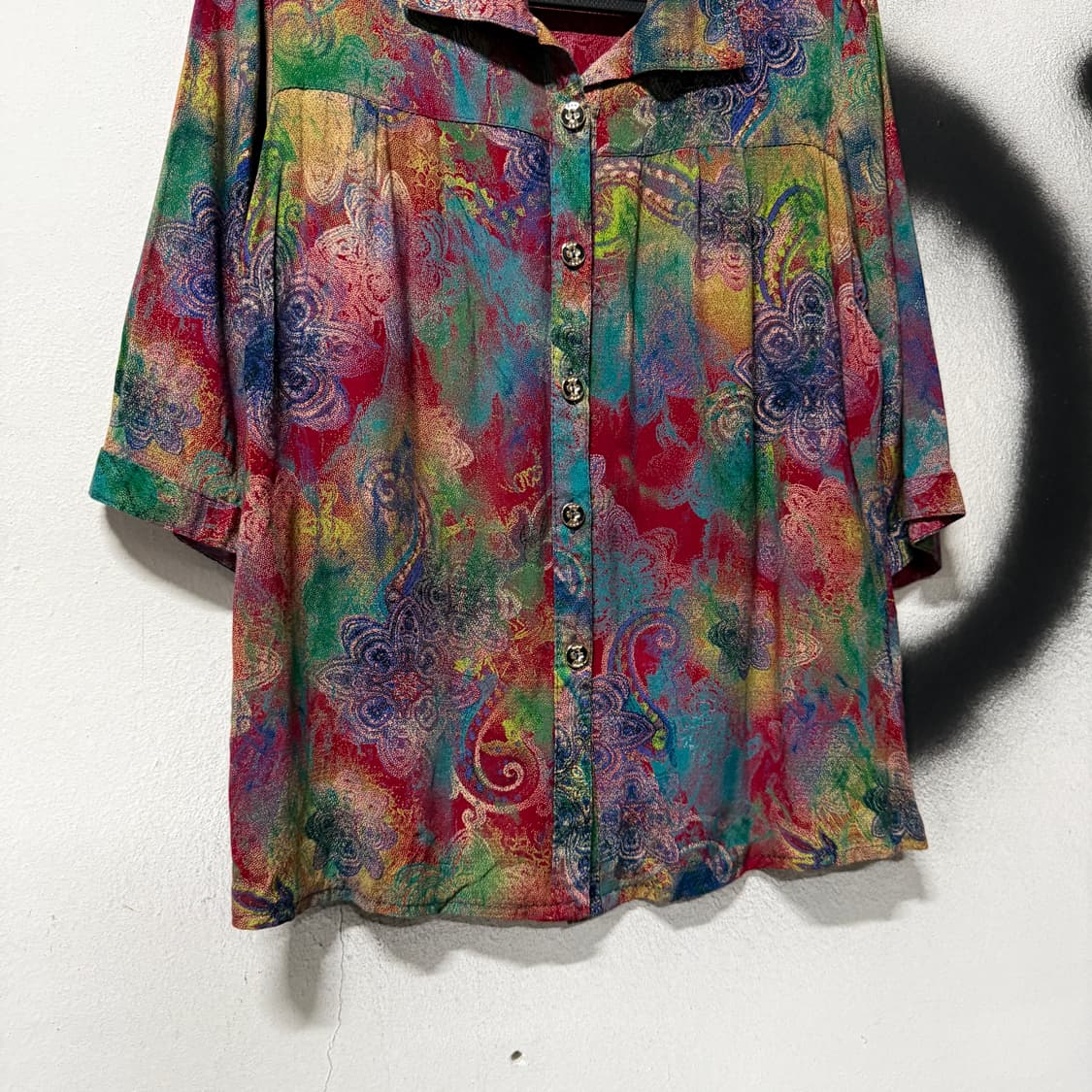 VTG 빈티지 멀티 컬러 비즈 스톤 디테일 그램 스타일 반팔 셔츠 상품이미지4