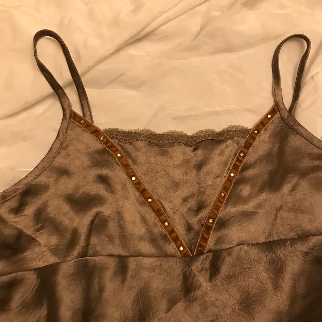 JPN Vintage 오리엔탈 브라운 새틴 슬리브리스 상품이미지3