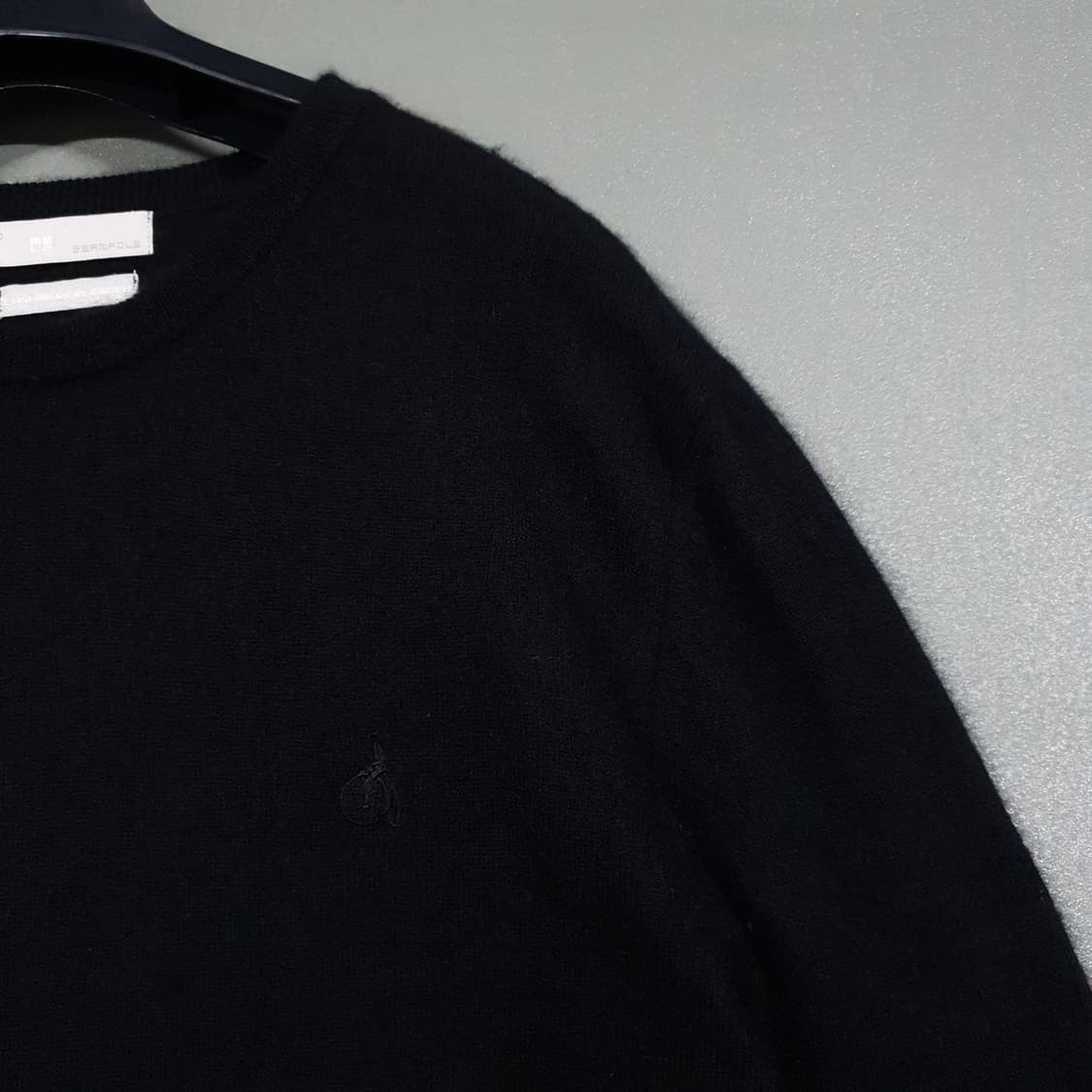 L (100) 빈폴 블랙 울 모 캐시미어 레더 패치 니트 스웨터 상품이미지2