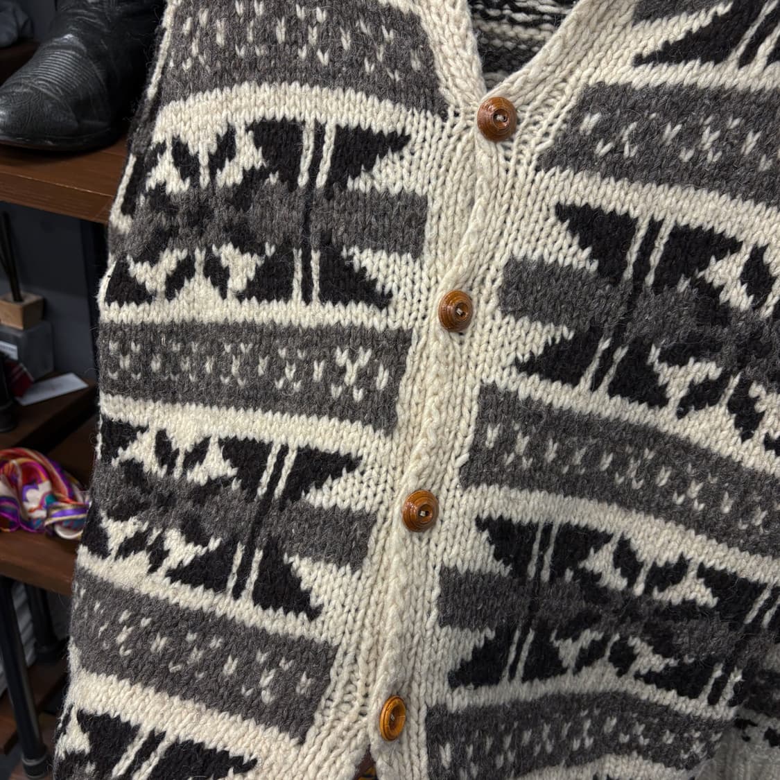 빈티지 USA 핸드메이드 노르딕패턴 코위찬 울가디건 N522 상품이미지5