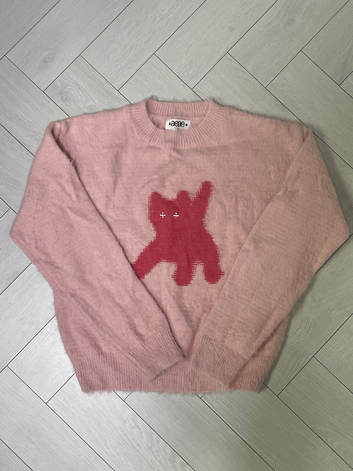 에이이에이이 aeae 앙고라 캣츠 고양이 니트 핑크 크롭 상품이미지2