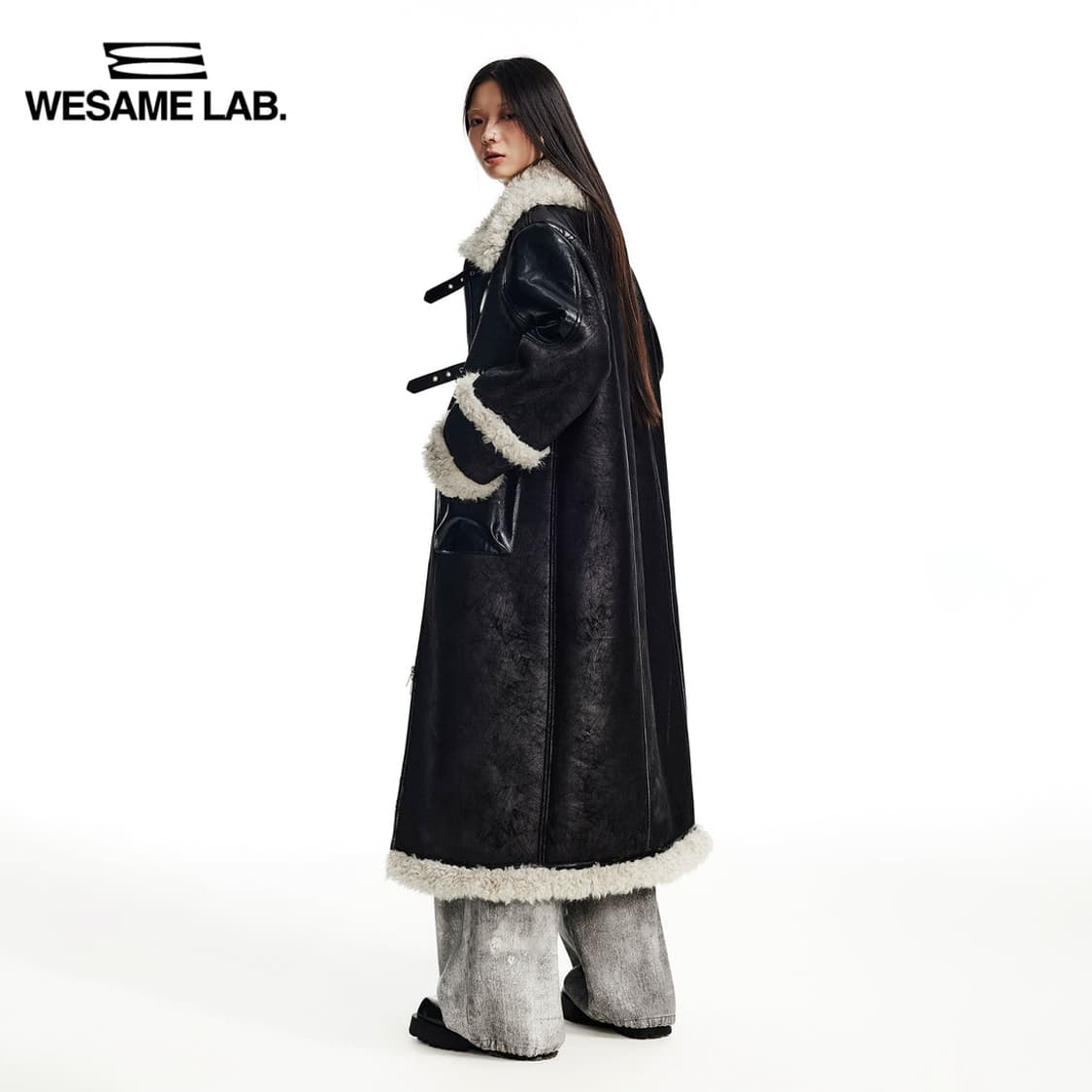 Wesame lab 위세임랩 롱 무스탕 에코레더 하이넥  상품이미지2