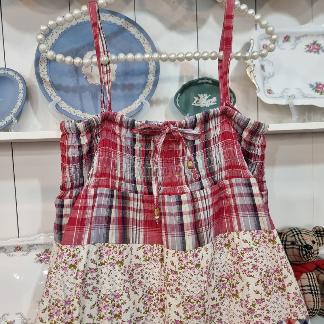 패치워크 체크 원피스 상품이미지2