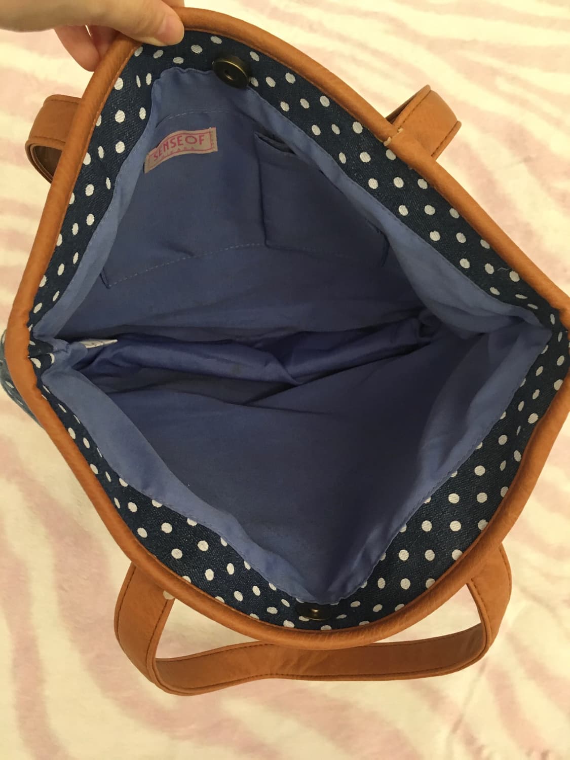 라떼갸루 도트 리본 숄더백 핀터레스트 브라운 네이비 땡땡이 토트백 상품이미지5