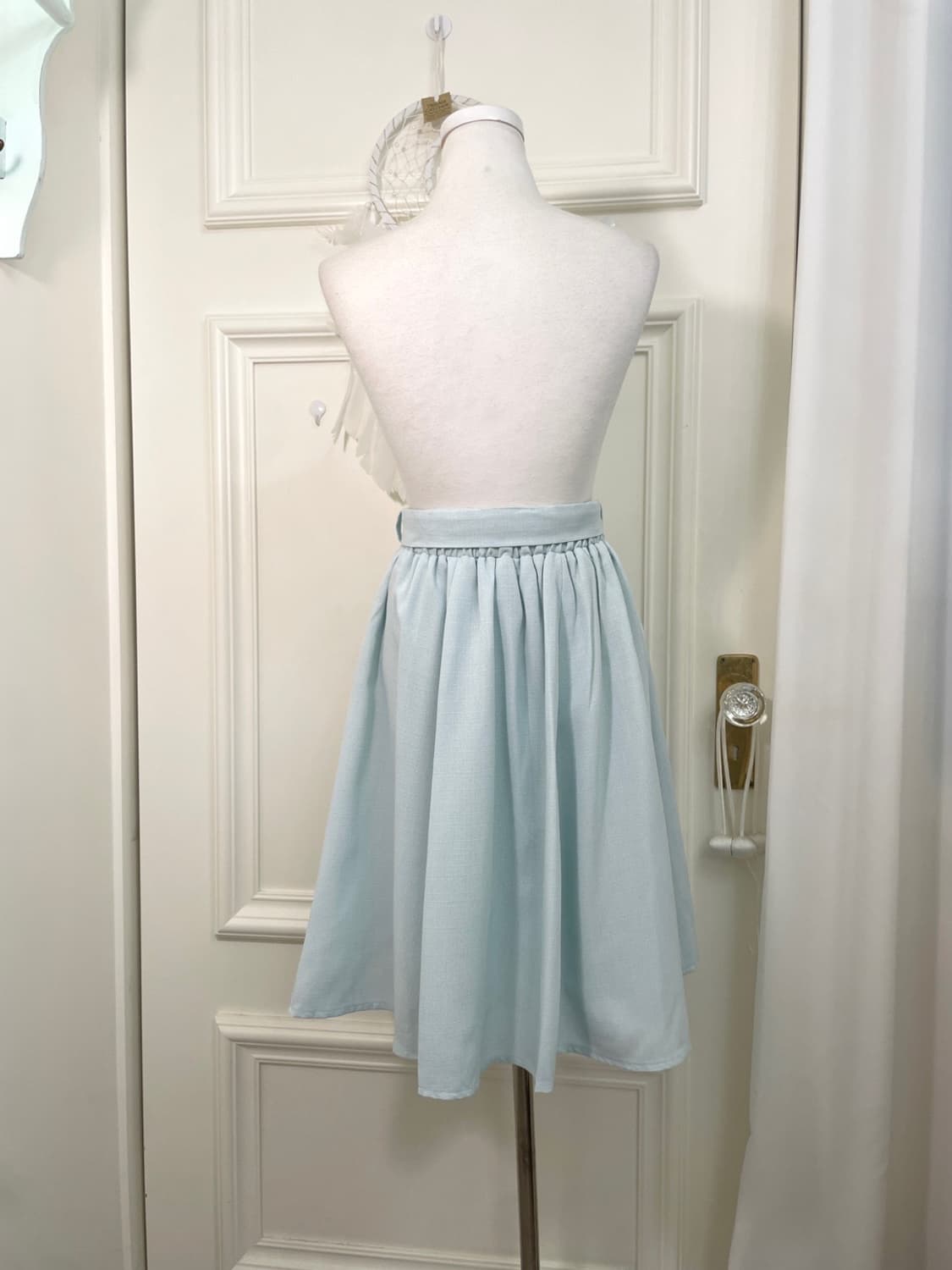 mint blue banding belt bow midi skirt 상품이미지3