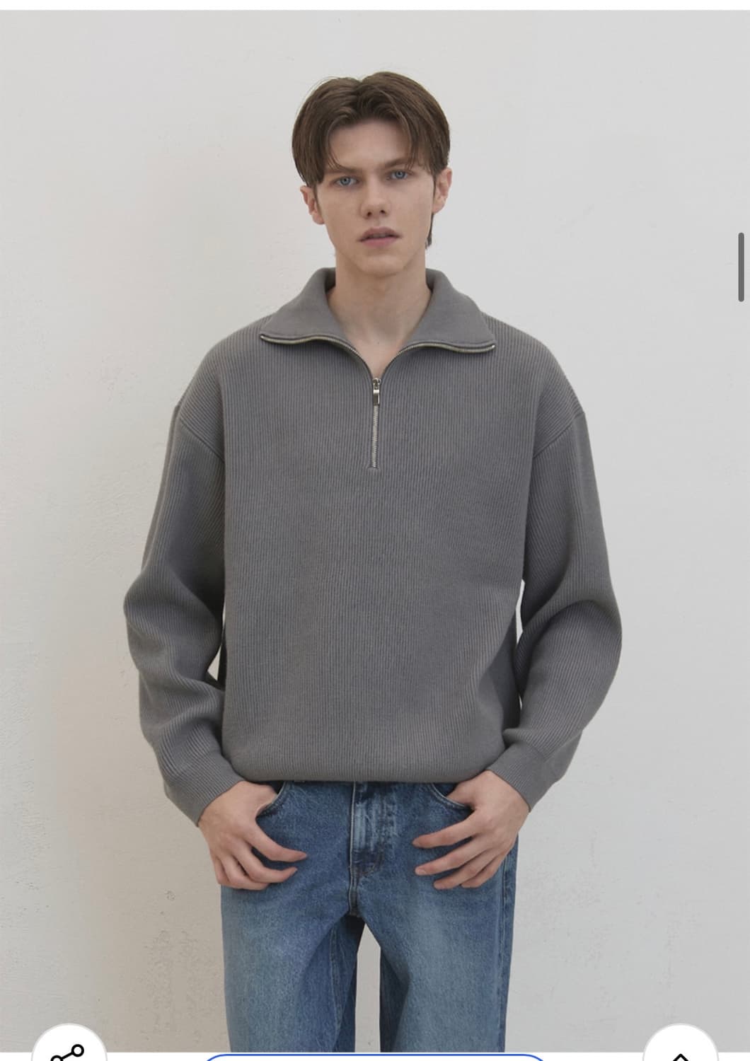 (M) 드로우핏 오버사이즈 하프 집업 카라 울 니트 GREY 상품이미지4