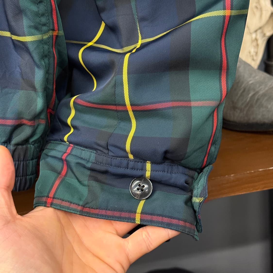 90s 폴로 랄프로렌 블랙 와치 체크 푸퍼 블루종 자켓 스윙탑  상품이미지6